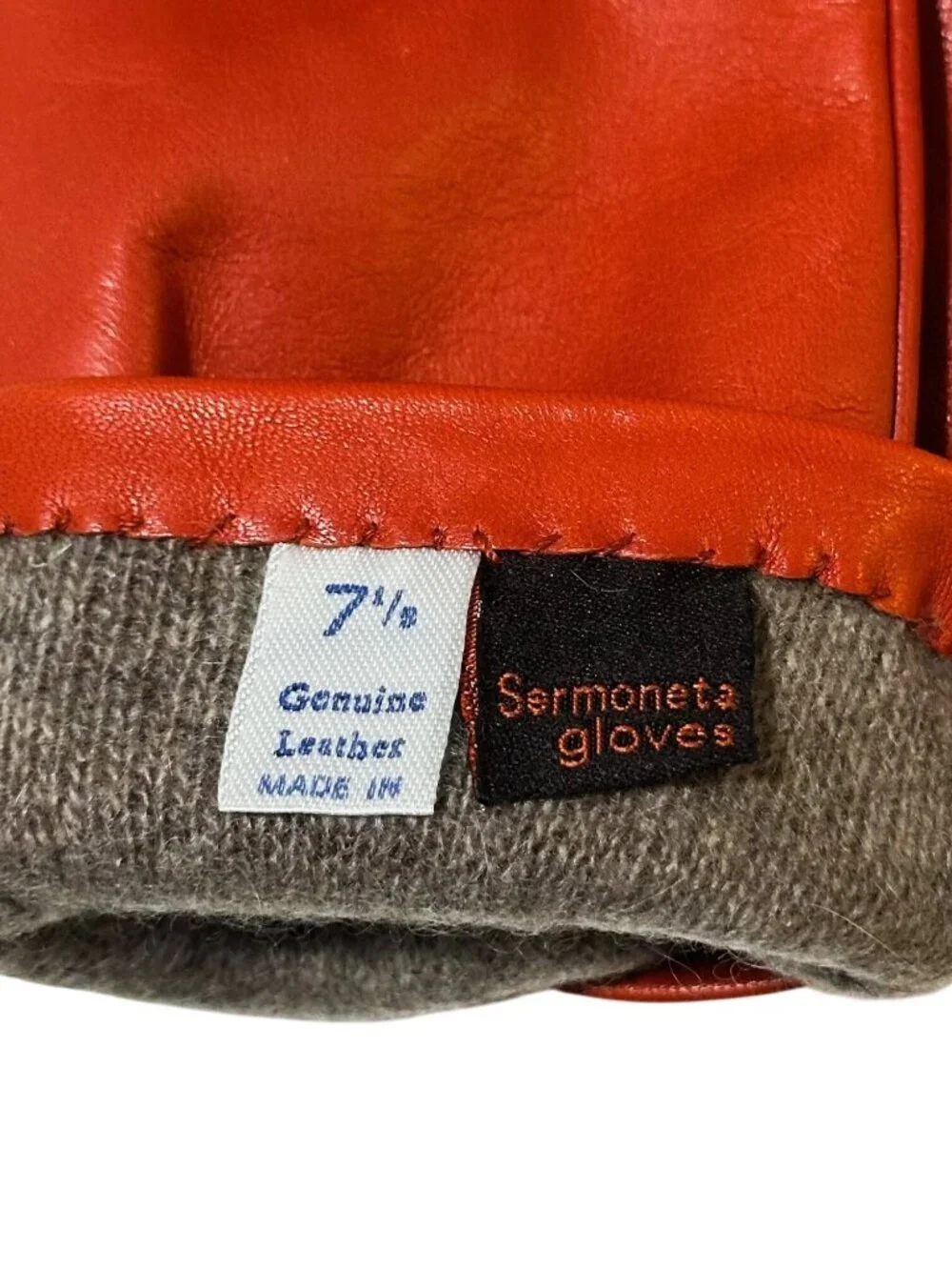 Sermoneta Cashmere Lined Leather Gloves, Orange,  size 7.5, New
